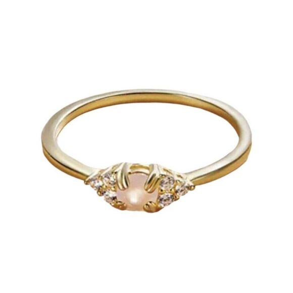 Yellow Gold Plated Sterling Silver Ring Size 7 Pink Lab Created Cubic Zirconia - Picture 1 of 16